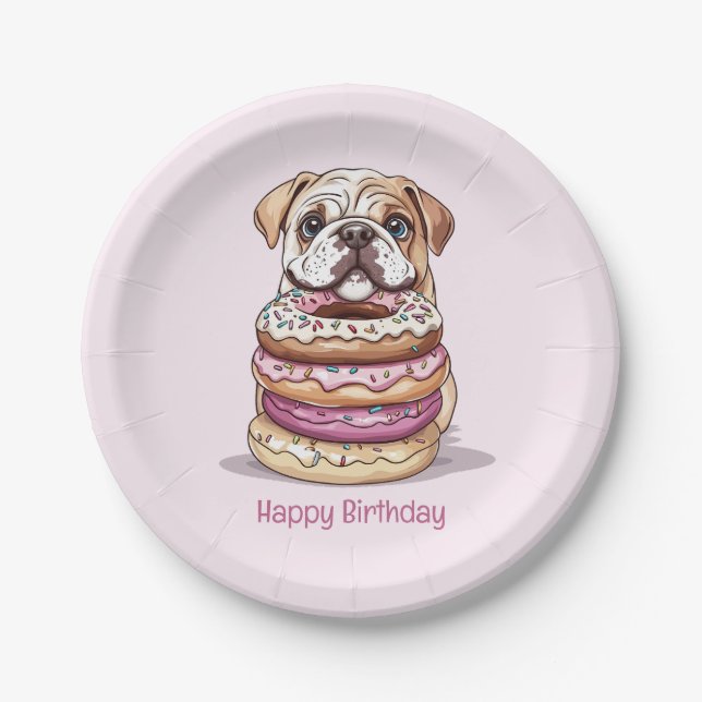 Happy Birthday English Bulldogs Paper Plates (Front)