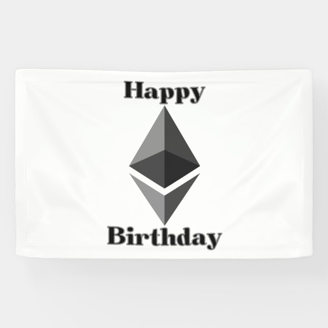 Happy Birthday Ethereum Icon 2.5x4 Vinyl Banner (Horizontal)
