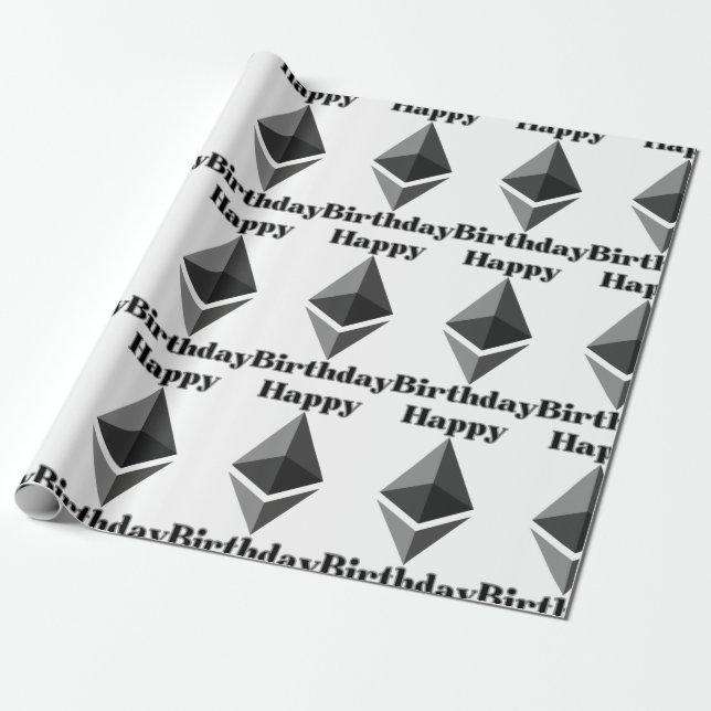 Happy Birthday Ethereum Icon Wrapping Paper (Unrolled)