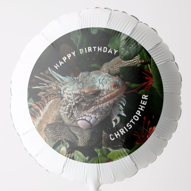 Happy Birthday Exotic Iguana Animal Pet Tropical Balloon (Front)