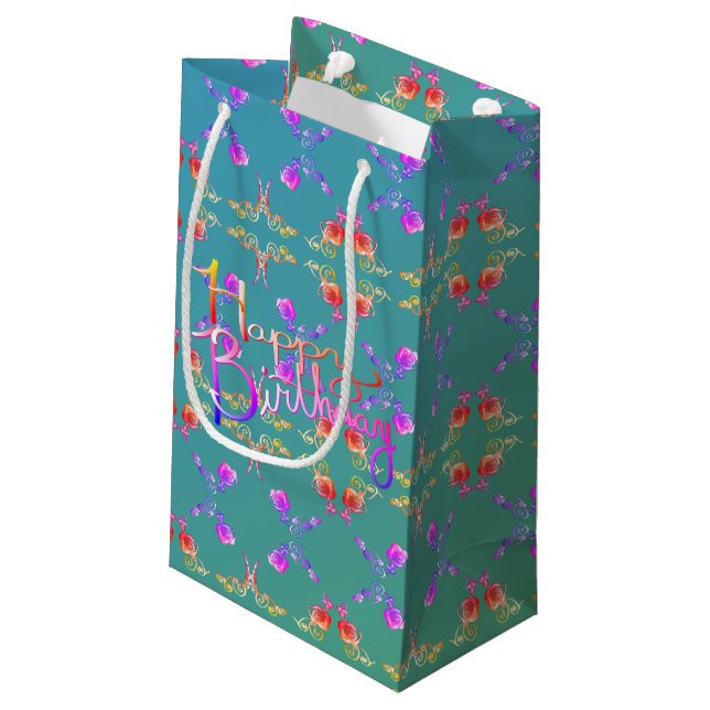 "Happy Birthday!" Faberge-like Small Gift Bag (Back Angled)