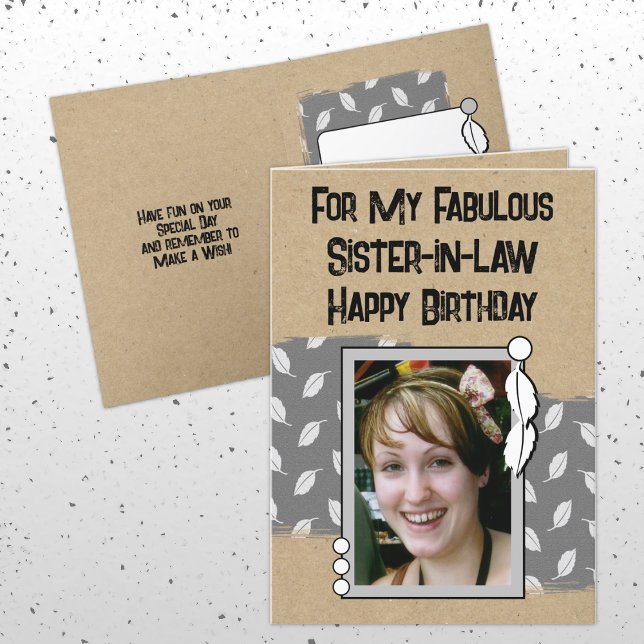 Happy Birthday fabulous sister-in-law photo grey Card (Creator Uploaded)
