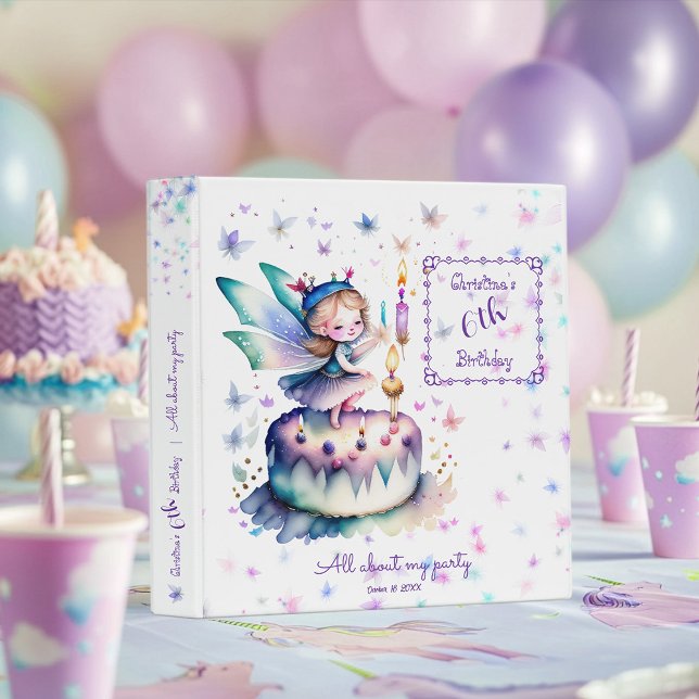 Happy Birthday Fairy 01 3 Ring Binder (customizable memory binder  with  a sweet fairy on an cake, to celebrate little girls’ birthdays. )