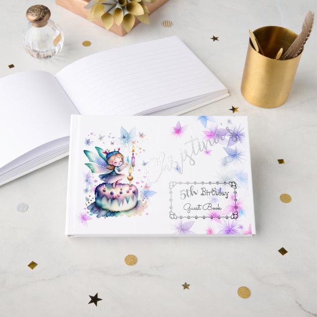 Happy Birthday Fairy 01 Foil Guest Book (Front Open)