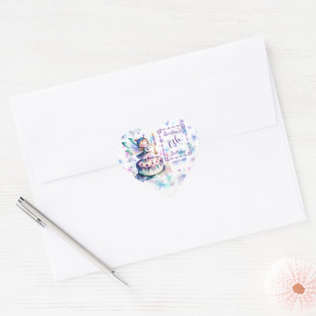 Happy Birthday Fairy 01 Heart Sticker (Envelope)