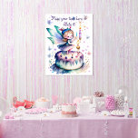 Happy Birthday Fairy 01 Poster<br><div class="desc">This design has been expressly created for girls birthday. It's a lovely illustration of a pretty little fairy upon a birthday cake trying to adjust the candles on it. Choose this adorable fairy on the birthday cake surrounded by colorful flying leaves and butterflies to celebrate your girl's birthday with joy...</div>