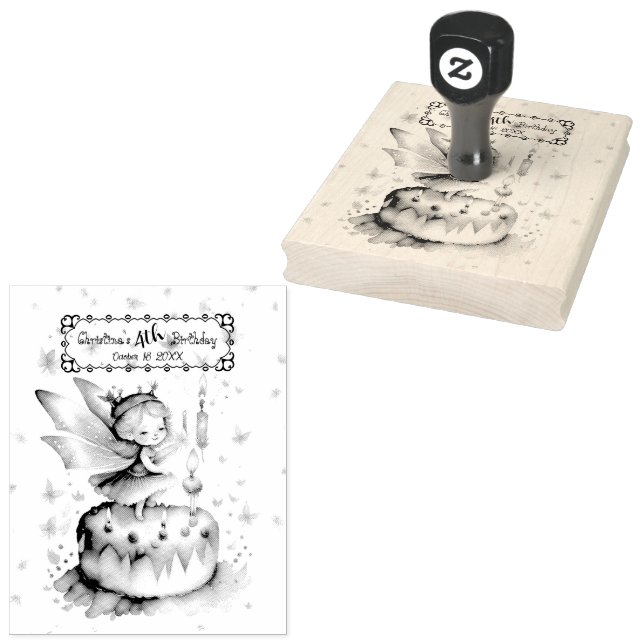 Happy Birthday Fairy 01 Rubber Stamp (Stamped)