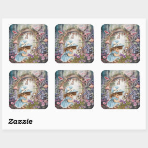 Happy Birthday Fairyland Vintage Girl Square Sticker