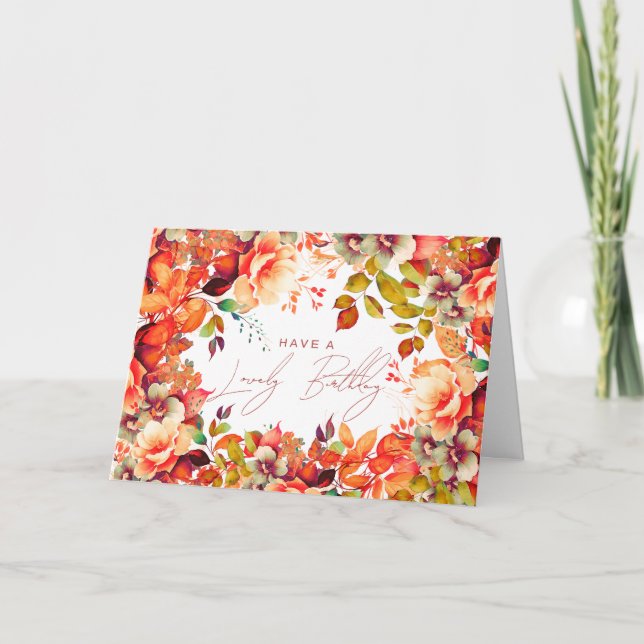 Happy Birthday Fall Autumn Garden Floral  Card (Front)