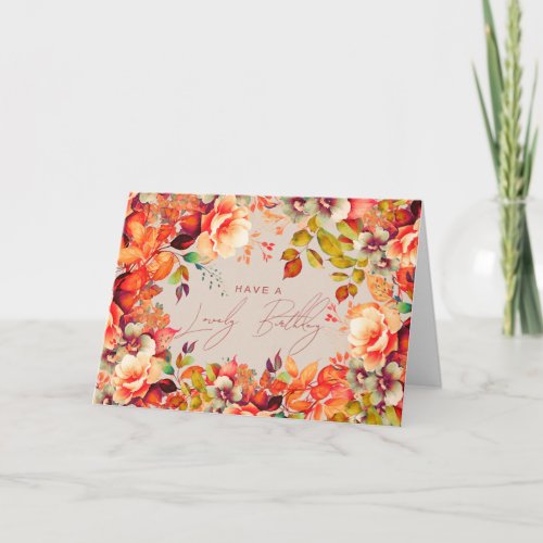 Happy Birthday Fall Autumn Garden Floral Champagne Card