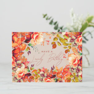 Happy Birthday Fall Autumn Garden Floral Champagne Card