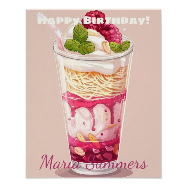 Happy Birthday Falooda Ice-cream Kawaii Cartoon  Poster (Front)