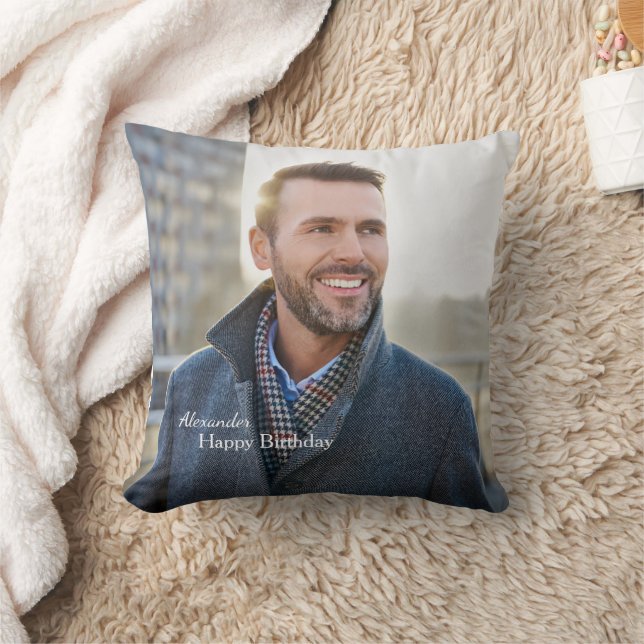 Happy Birthday Family Dad Man Photo Personalize Throw Pillow (Blanket)