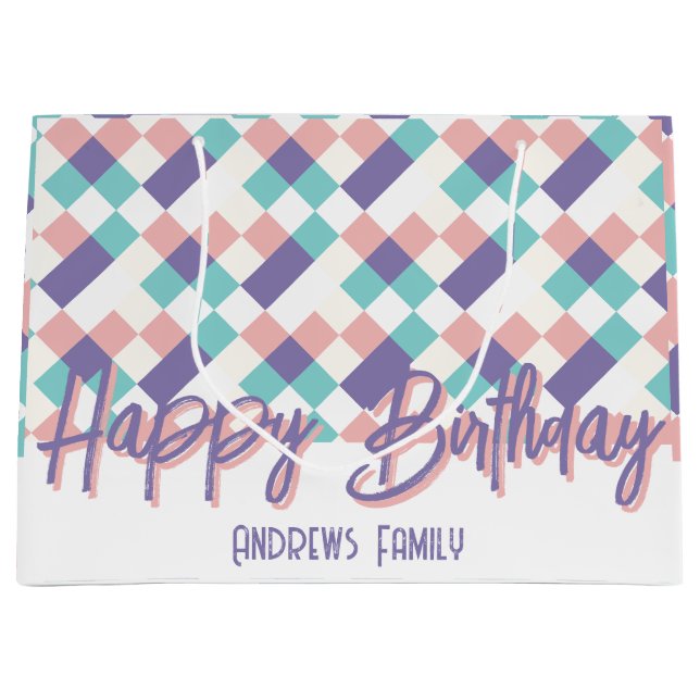 Happy Birthday Family Pastel Colors Large Gift Bag (Front)