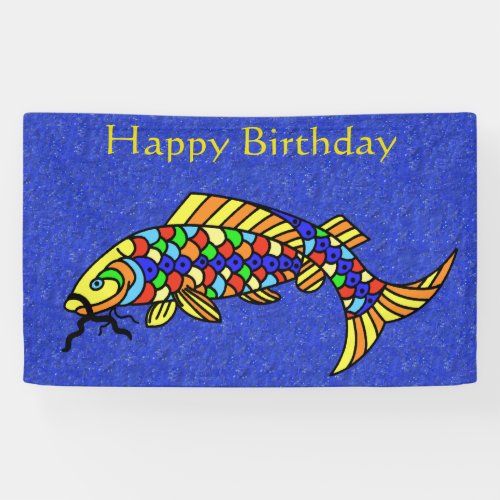 Happy Birthday Fancy Fish Colorful Scales Blue Banner