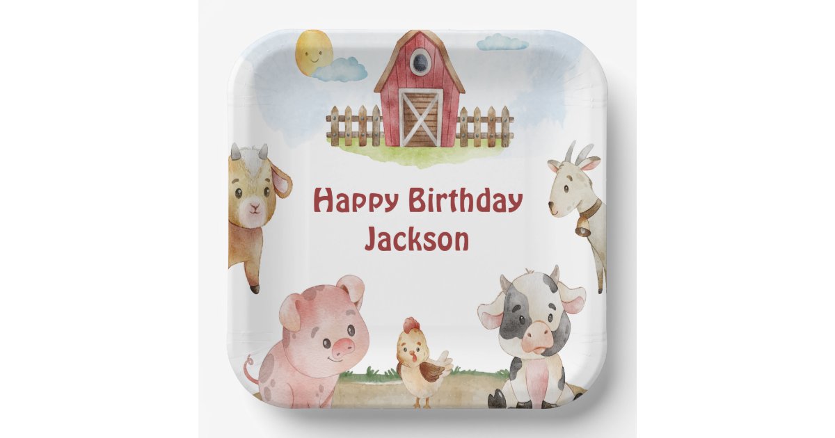 Happy Birthday Farm Animal Plate | Zazzle