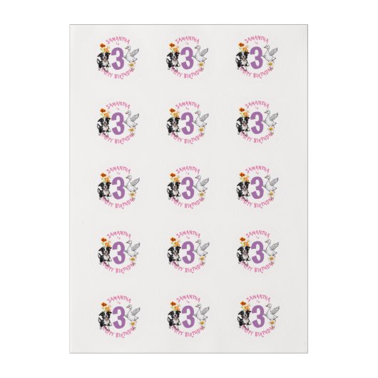 Happy Birthday Farm Animals for Girls Edible Frosting Rounds (Sheet)