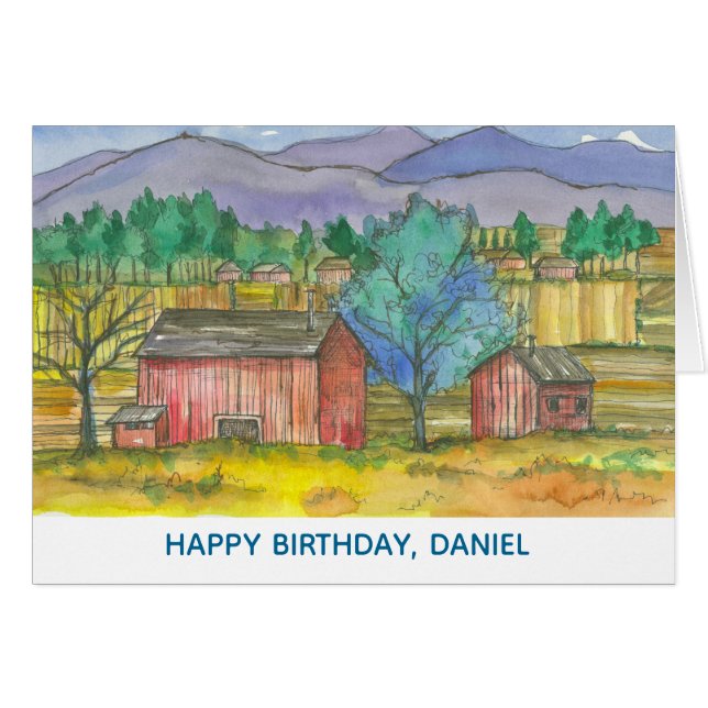 Happy Birthday Farmer Barns Fields Custom Name Cards (Front Horizontal)