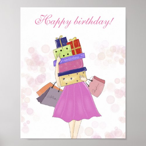 Happy birthday fashion illustration poster