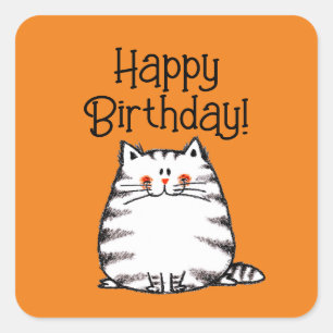 Happy Birthday! (fat cat) Square Sticker