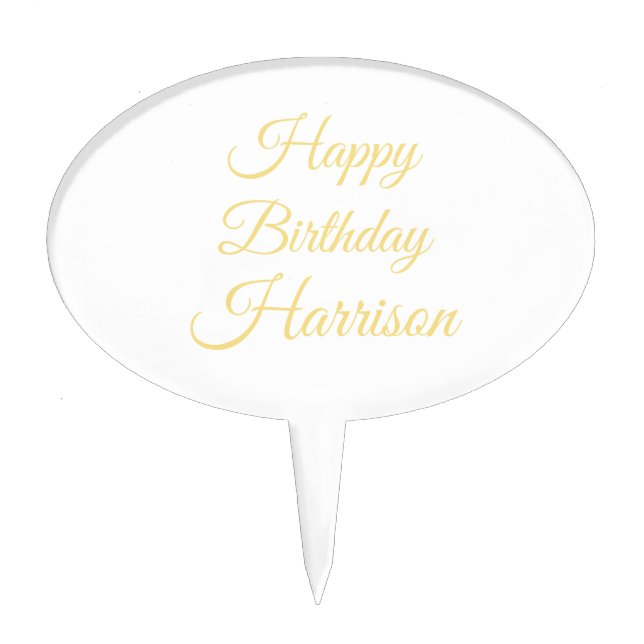 Happy Birthday faux gold custom script name Cake Topper (Front)