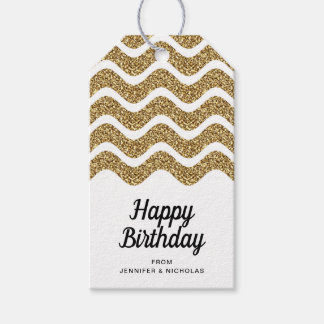 Happy Birthday Faux Gold Glitter White Gift Tags