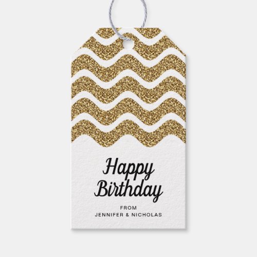 Happy Birthday Faux Gold Glitter White Gift Tags