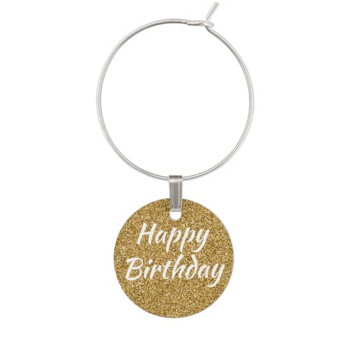 Happy Birthday Faux Gold Glitter Wine Charm