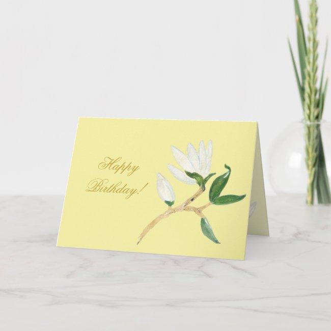 Happy Birthday | Faux Gold Magnolia Branch Yellow