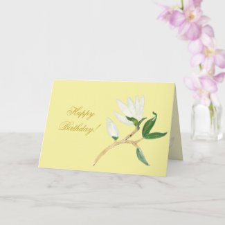 Happy Birthday | Faux Gold Magnolia Branch  Yellow Card