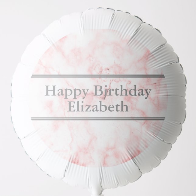 Happy Birthday Faux Pink Marble Name Elegant Balloon (Front)