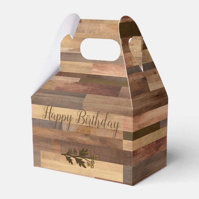 Happy Birthday Faux Wood with Laurel Favor Box (Front Side)