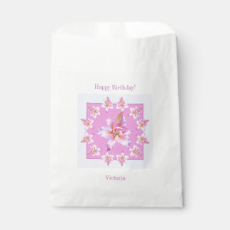 Happy Birthday Favor Bags Lilies Lavender Pink
