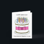 Happy Birthday Favorite Daughter in Law Card<br><div class="desc">A simple illustration of a white birthday cake decorated with lit candles on top and a pink bow tied around it. The image is accompanied by the words 'Happy Birthday to my favorite Daughter in Law'.</div>