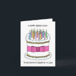 Happy Birthday Favorite Daughter in Law Card<br><div class="desc">A simple illustration of a white birthday cake decorated with lit candles on top and a pink bow tied around it. The image is accompanied by the words 'Happy Birthday to my favorite Daughter in Law'.</div>