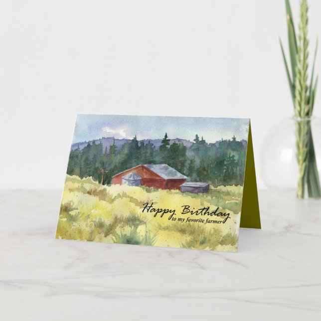 Happy Birthday Favorite Farmer Barn Landscape Card (Front)