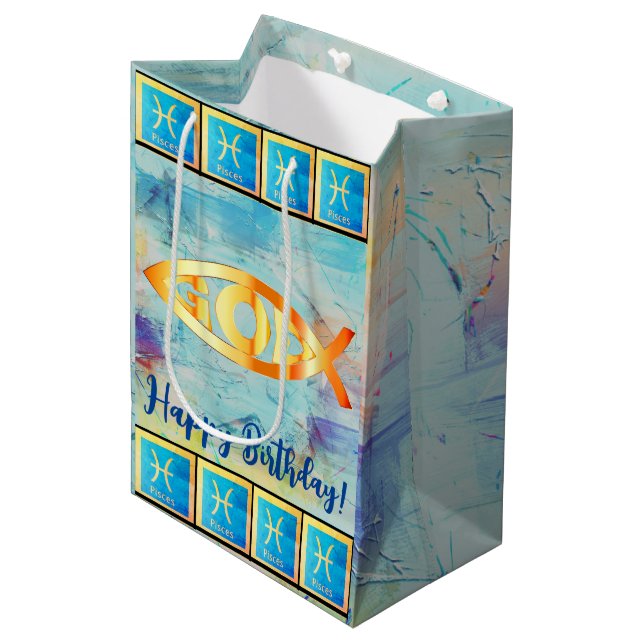 Happy Birthday /-February 19 – March 20 Pisces  Medium Gift Bag (Front Angled)