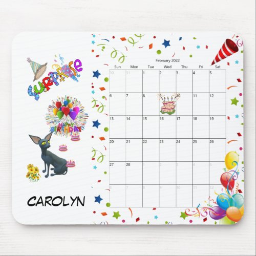 Happy Birthday February 2022 Calendar Mouse Pad