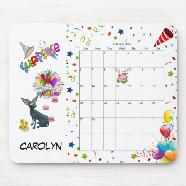 Happy Birthday February 2022 Calendar Mouse Pad (Front)