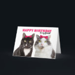 Happy Birthday Female Friend Cute Cats in Pink Bow Holiday Card<br><div class="desc">These two gal pal kitties in matching pink hair ribbons is an adorable way to let your special female friend know that you are wishing her a purr-fect birthday!</div>
