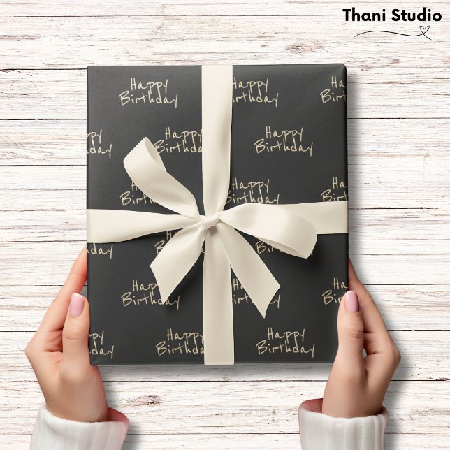 Happy Birthday Feminine Minimal Modern Typography Wrapping Paper (Creator Uploaded)