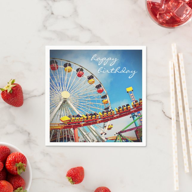 Happy Birthday Ferris Wheel Roller Coaster Paper Napkins (Insitu)