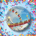 Happy Birthday Ferris Wheel Roller Coaster Photo Paper Plates<br><div class="desc">Relive the childhood memories of soft breezes, happy screams, and birds-eye views. Remember the fun while celebrating birthdays using this orange, turquoise, & blue ferris wheel and roller coaster photography paper plate. You can easily personalize this paper plate plus I also offer customization on any product. Please message me with...</div>