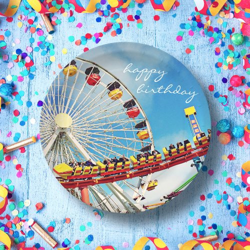 Happy Birthday Ferris Wheel Roller Coaster Photo Paper Plates