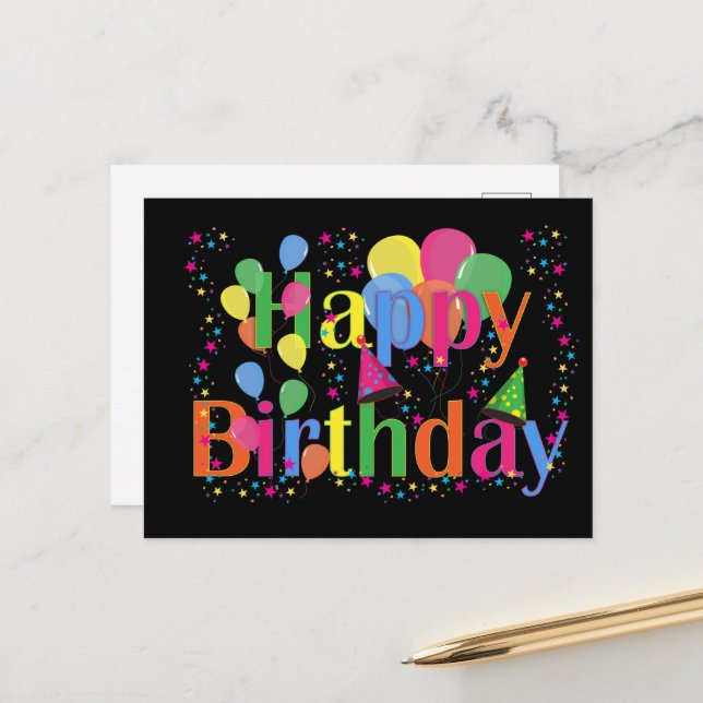 Happy Birthday, festive birthday celebration, Holiday Postcard (Front/Back In Situ)