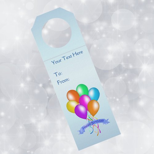 Happy Birthday Festive Colourful Balloons Blue Bottle Hanger Tag