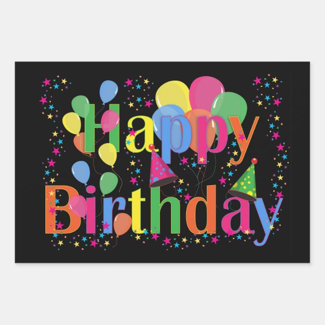 Happy Birthday, festive greetings, Wrapping Paper Sheets (Front 3)