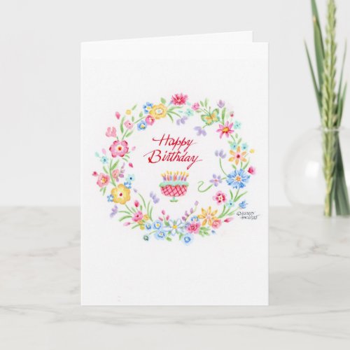 Happy Birthday Field Flower Wreath Special Joyful Card