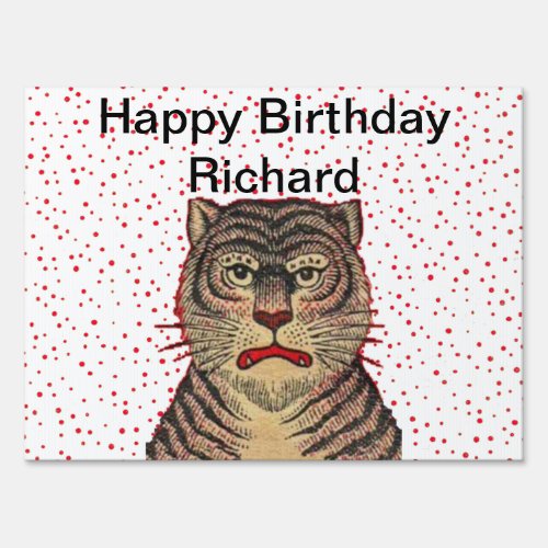 Happy Birthday Fierce Striped Tiger Red Dots Yard Sign