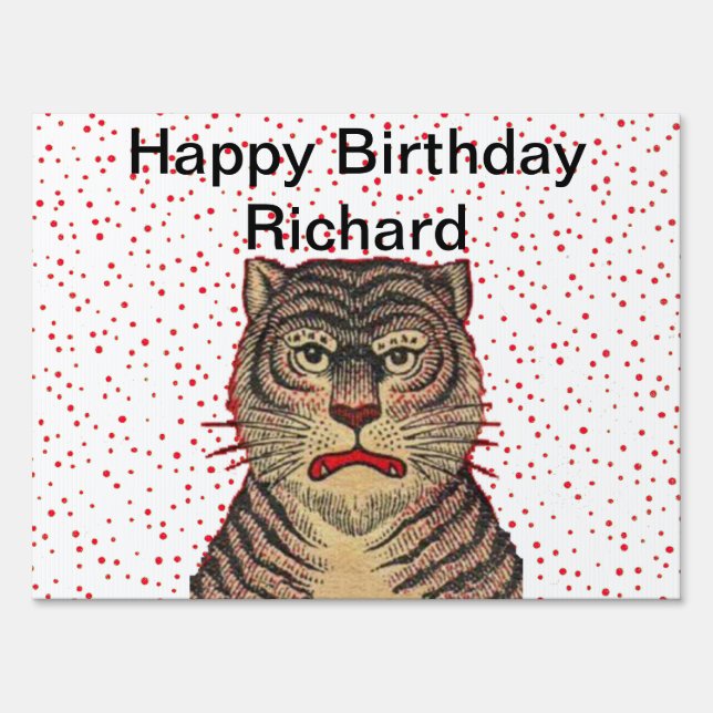 Happy Birthday Fierce Striped Tiger Red Dots Yard Sign (Front)